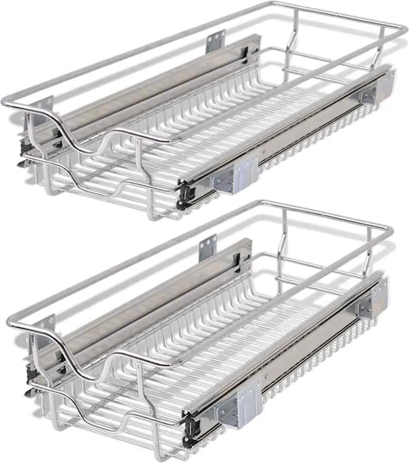 vidaXL Coș din sârmă retractabil, 2 buc., argintiu, 300 mm