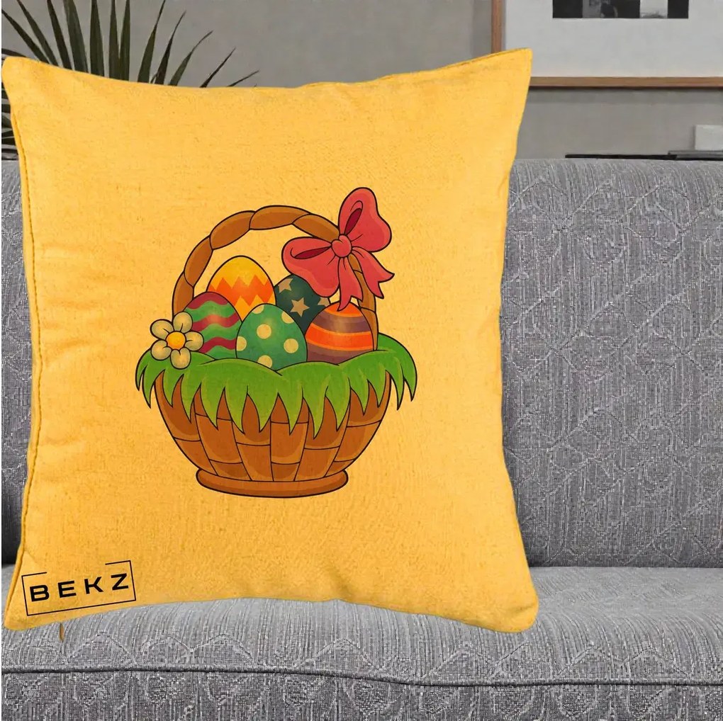 Perna de Paste Cos cu Oua de Pasti Colorat, 40x40 cm cu Umplutura, Galben, BEKZ