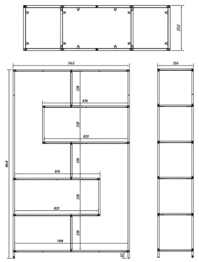 Bibliotecă neagră/în culoare naturală cu aspect de lemn de stejar 114x185 cm Seaford – Actona