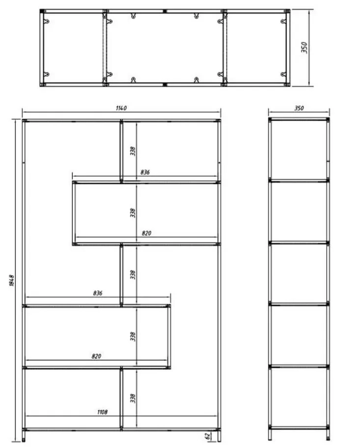 Bibliotecă neagră/în culoare naturală cu aspect de lemn de stejar 114x185 cm Seaford – Actona