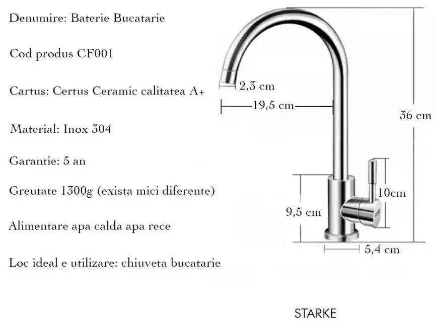 Baterie Bucătărie din Inox Satinat, Model CF001 – Eleganță și Funcționalitate pentru Orice Bucătărie Modernă