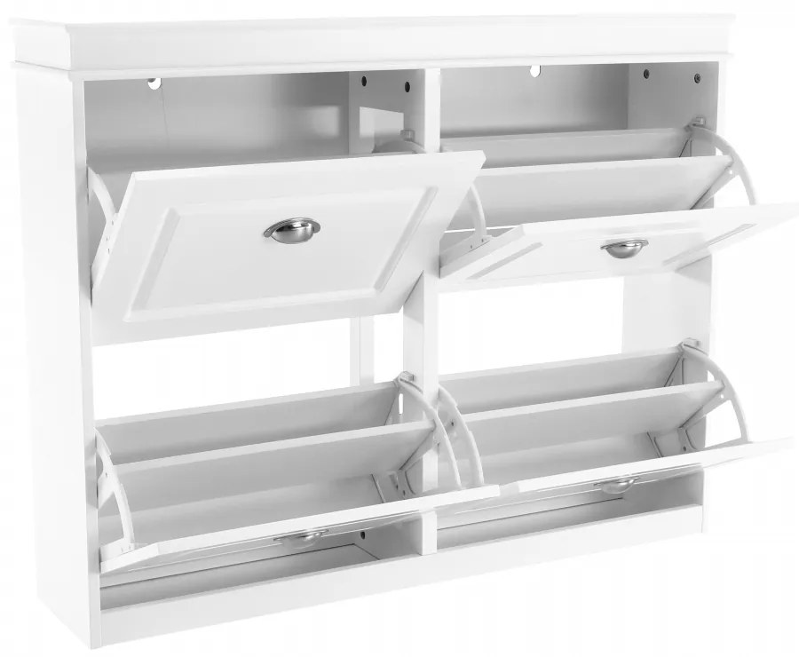 Pantofar, 4 compartimente, alb, mdf alb