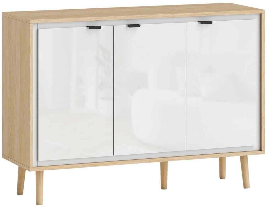 HOMCOM Bufet Modern cu 3 Uși și Raft Reglabil 107x35x77cm Alb și Stejar | Aosom Romania