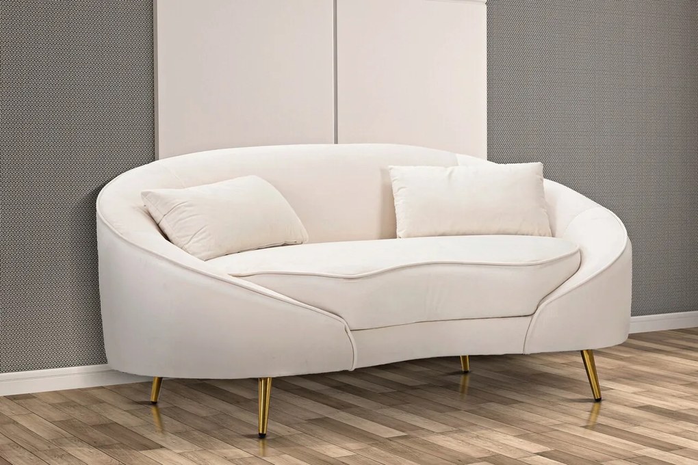 Canapea cu 2 locuri, Oslo, Mauro Ferretti, 148 x 84 x 68 cm, lemn de eucalipt/poliester/metal, crem/auriu