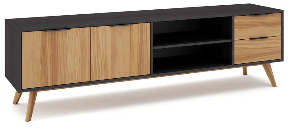 Comodă TV negru/natural din lemn de pin 180x53 cm Lavis – Marckeric