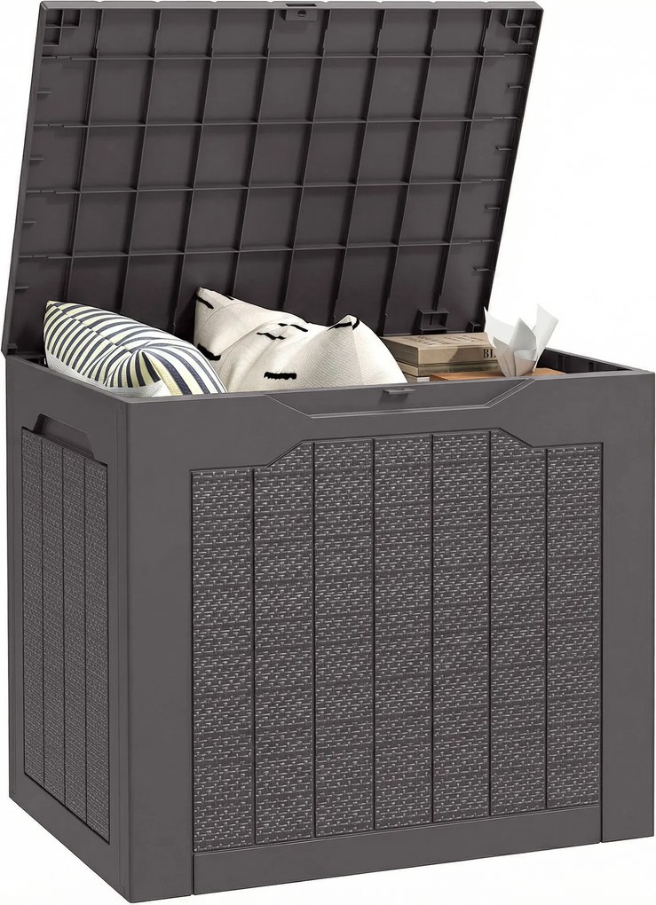 Outsunny Cufăr de depozitare exterior 93L cu mânere încastrate, cufăr de depozitare etanș 56 x 41 x 50 cm, maro | Aosom Romania