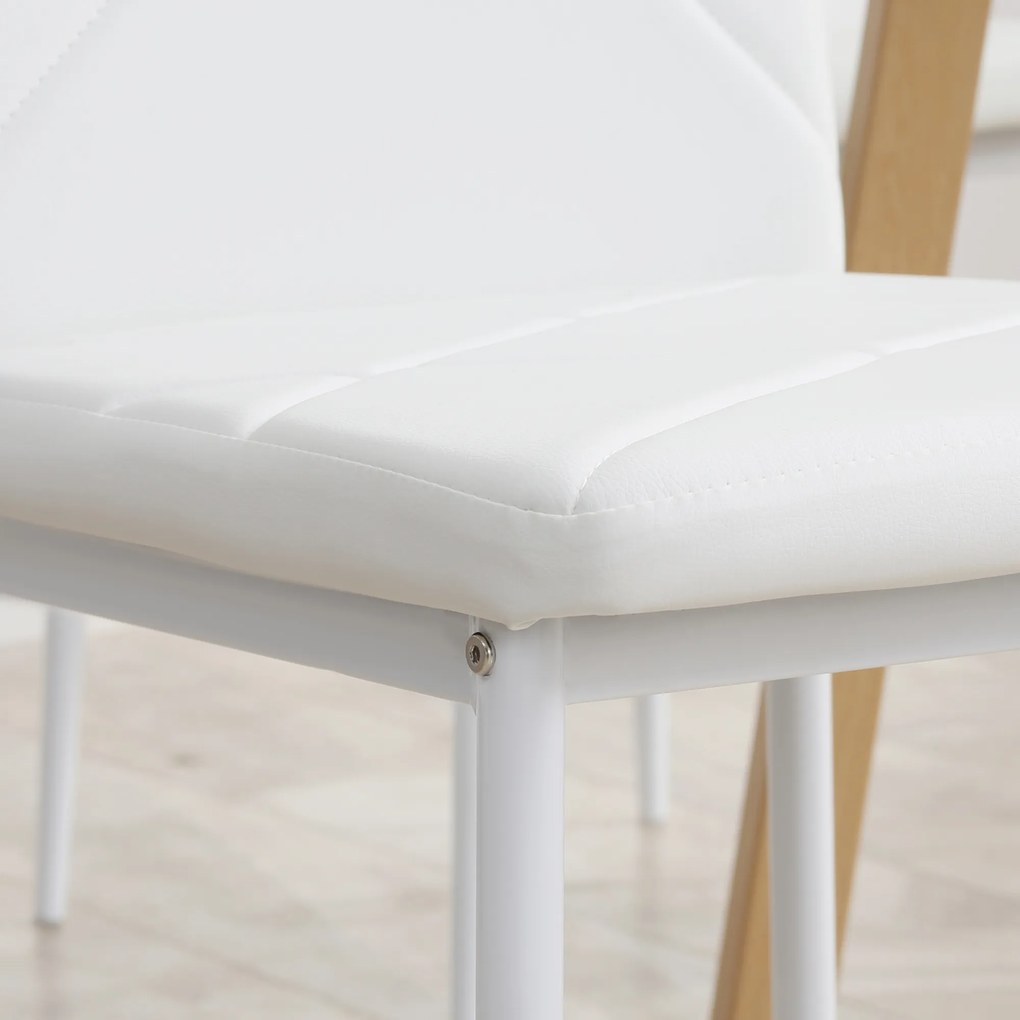 Set 4 scaune bucatarie HOMCOM cu spatar inalt, scaune moderne din piele artificiala si otel, 41x50x97cm, alb | Aosom RO