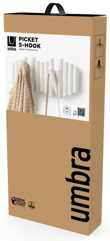 Cuier de perete alb din lemn de pin Picket – Umbra