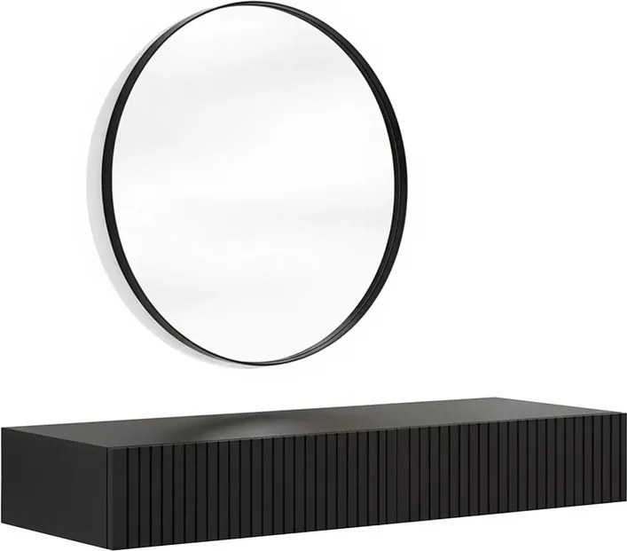 Măsuță de toaletă suspendată cu oglindă neagră Nicole 60 cm - negru mat / negru