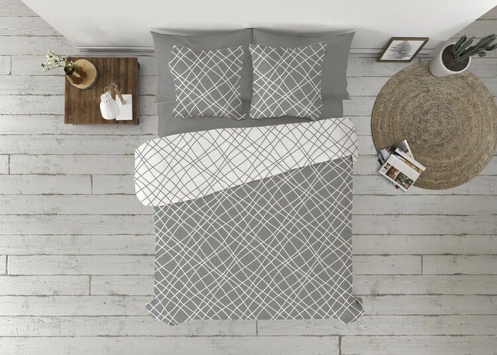 Set husă de pătură Pierre Cardin CRUCE Gri Pat 90 3 Piese