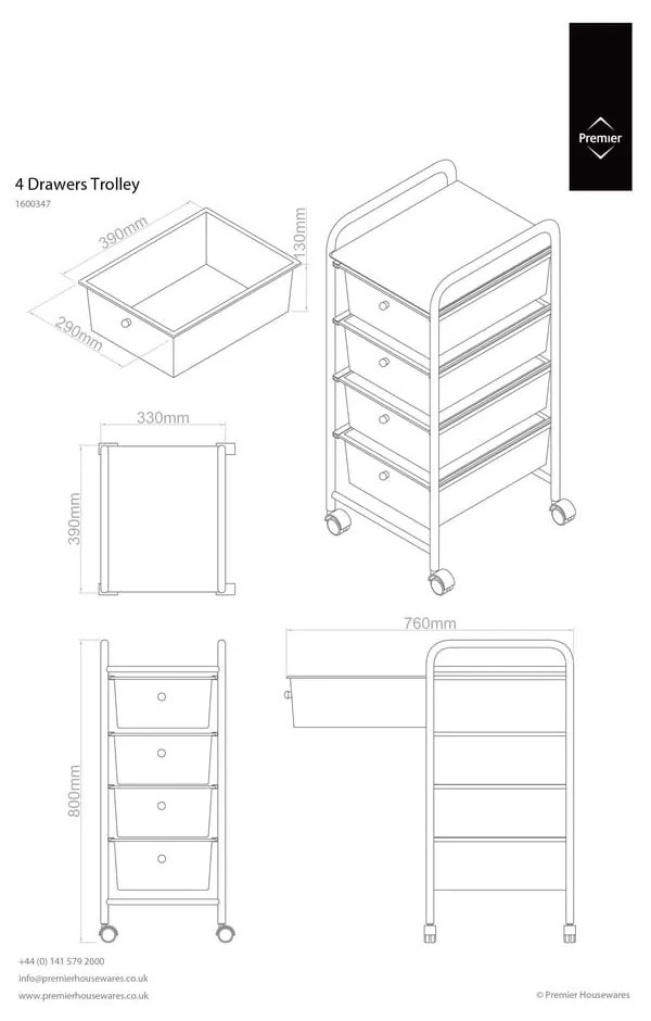 Etajeră pe roți din plastic alb-argintiu 33x79 cm – Premier Housewares