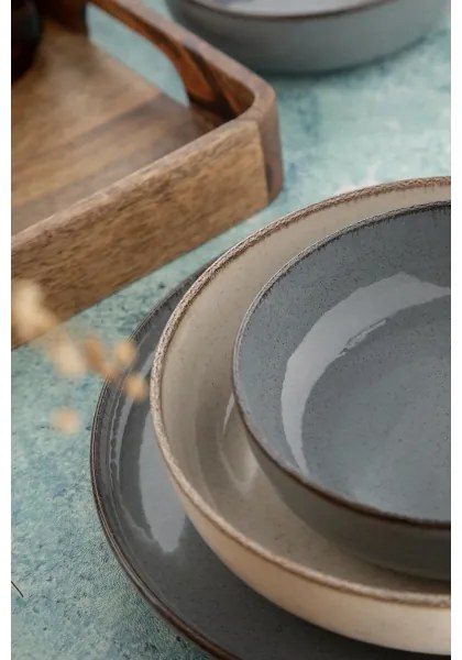 Set de masă 16 piese, porțelan, gri/bej