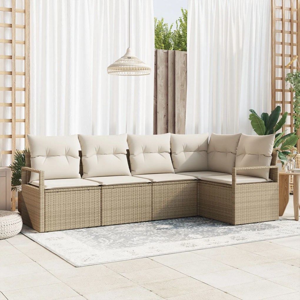 vidaXL Set de canapele pentru grădină 5 pcs Bej Rattan poli