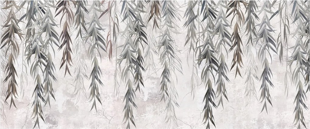 Tablou - Crenguțe de salcie, tencuiala gri (120x50 cm)