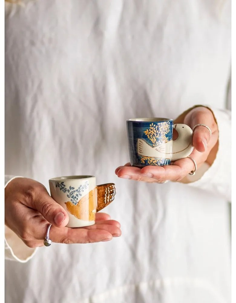 Cești albastre-crem 2 buc. pentru espresso din gresie 55 ml Hezha – Bloomingville