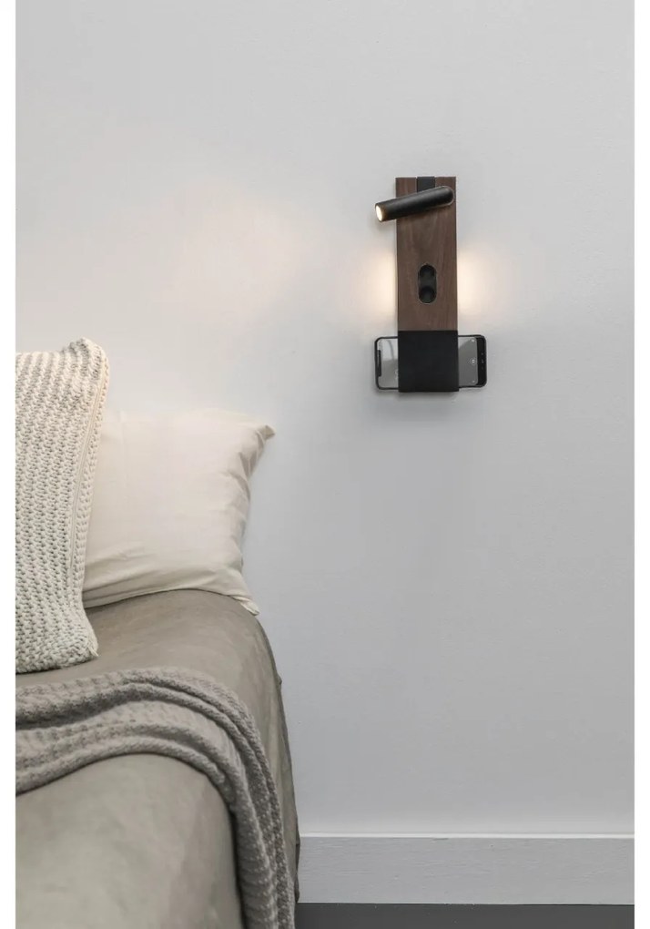 Aplica ambientala cu reader LED design ultra-modern MAGOS negru/nuc 20332
