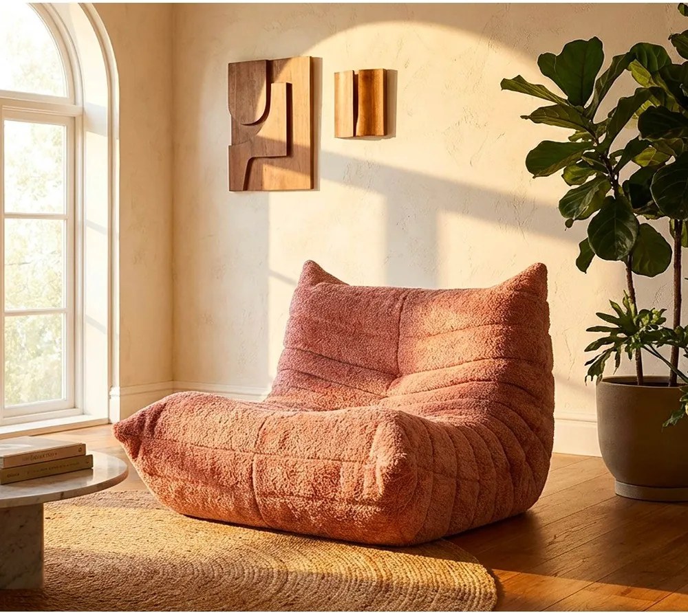 Fotoliu bean bag roz cu tapițerie din țesătură bouclé Mask – Mauro Ferretti