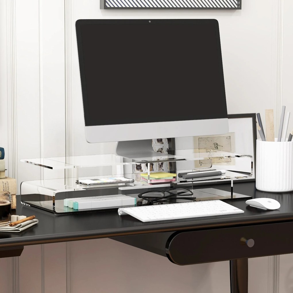 HOMCOM Suport Monitor Acrilic cu Spațiu pentru Tastatură, Organizator Birou Multifuncțional, Transparent, 50.8x19x12 cm | Aosom Romania