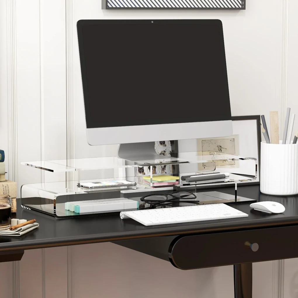 HOMCOM Suport Monitor Acrilic cu Spațiu pentru Tastatură, Organizator Birou Multifuncțional, Transparent, 50.8x19x12 cm | Aosom Romania