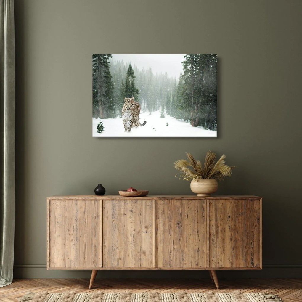 Tablou cu leopard în zăpadă (90x60 cm)