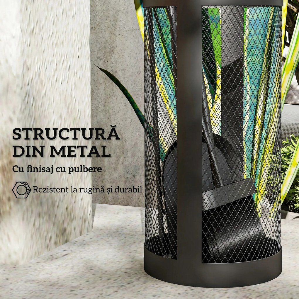 Outsunny Set Accesorii Șemineu 5 Piese Metal cu Coș Mătură Lopată Clești Negru | Aosom Romania