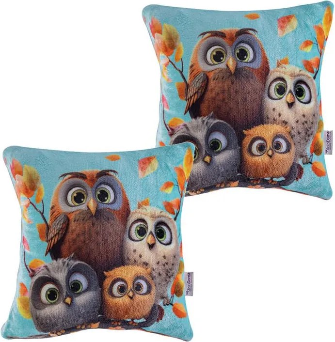 decoDoma Set de 2 feţe pernuţe din micropluş BUFNIŢE 40 x 40 cm