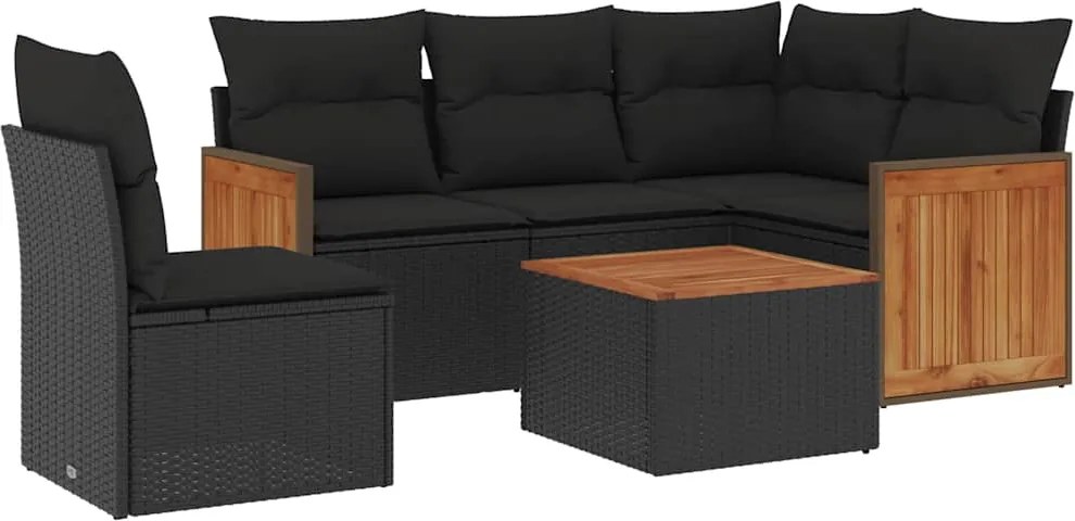 vidaXL Set mobilier de grădină cu perne, 6 piese, negru, poliratan