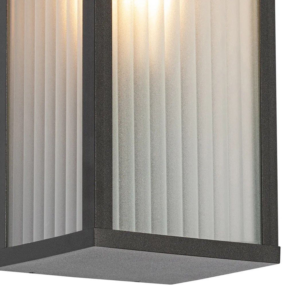 Lampă de perete inteligentă de exterior neagră cu sticlă canelată incl. WiFi A60 - Charlois