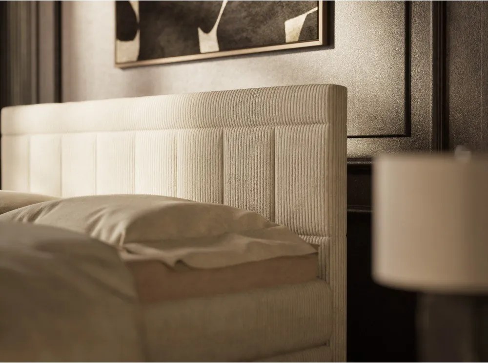 Pat boxspring bej cu spațiu de depozitare 200x200 cm Caya – Maison de Rêve