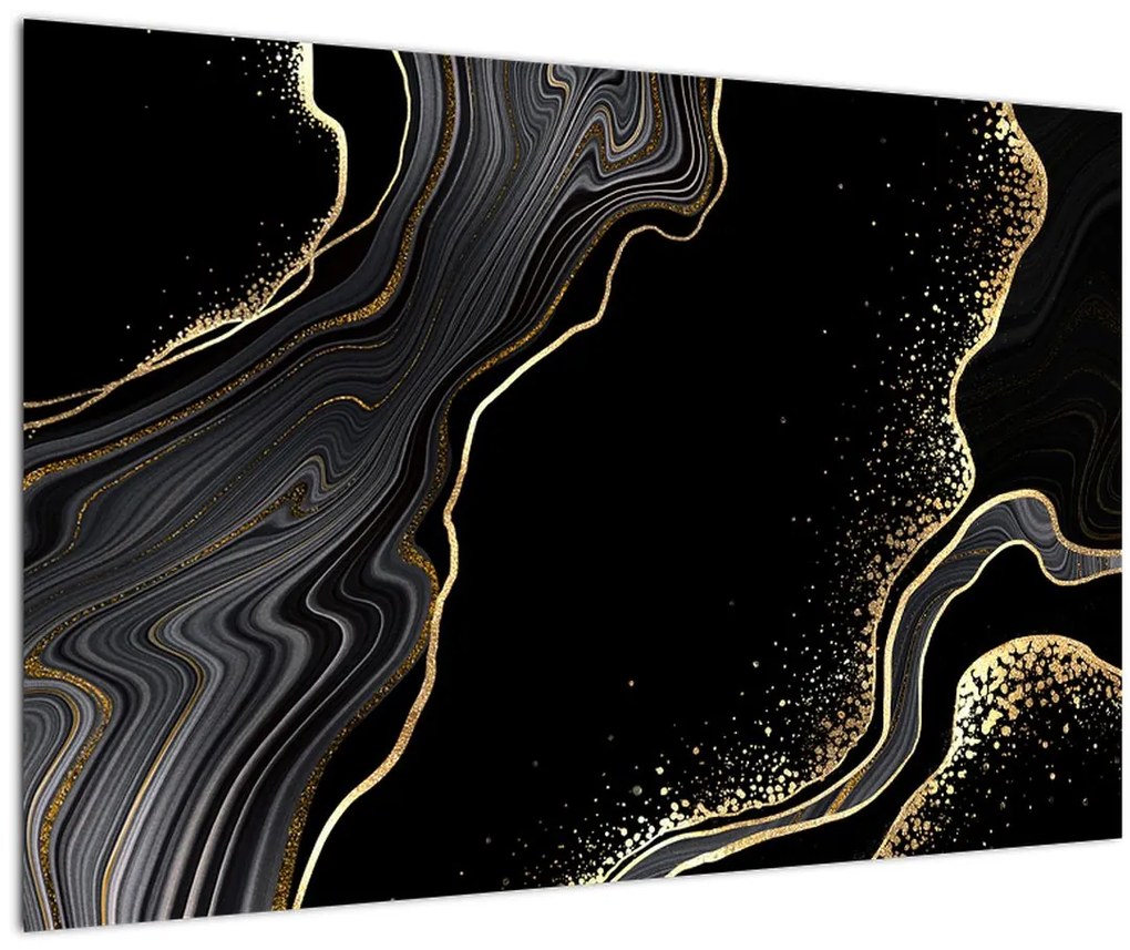 Tablou - Marmură negru - auriu (90x60 cm)
