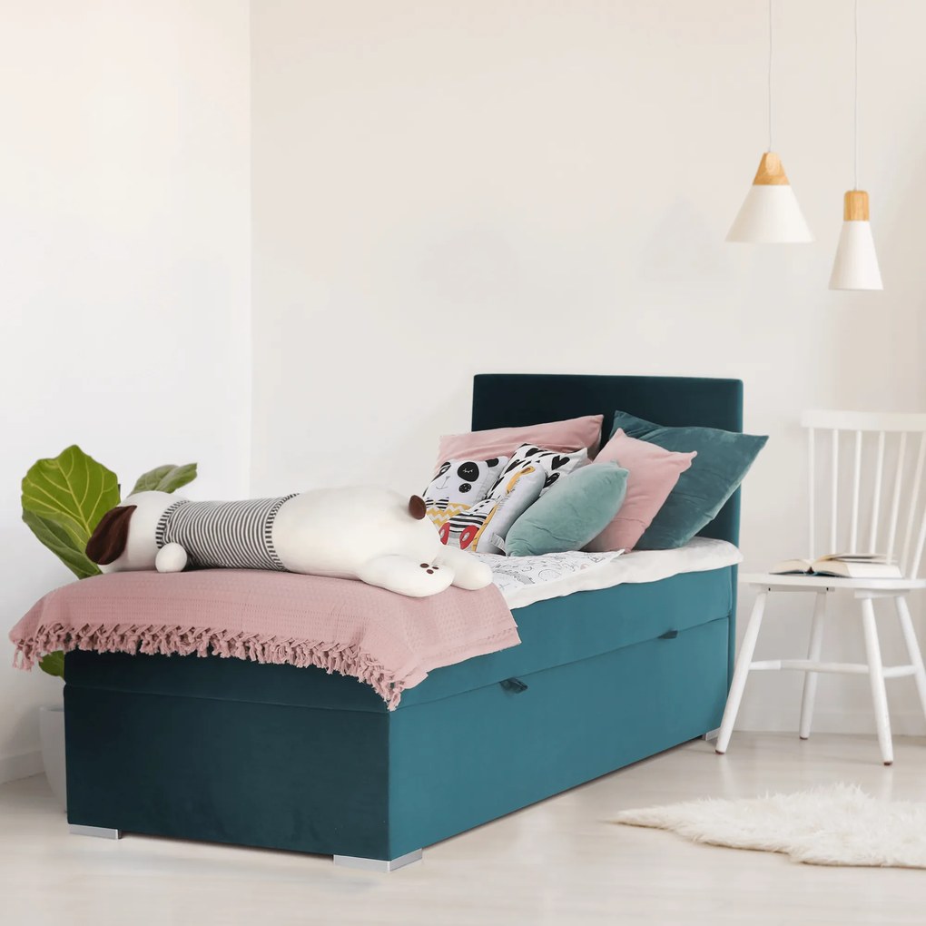 Pat boxspring, pat de o persoană, verde, 80x200, dreapta, SAFRA