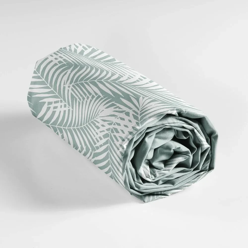 Cearceaf alb/verde din bumbac cu elastic 90x190 cm Botania – douceur d'intérieur