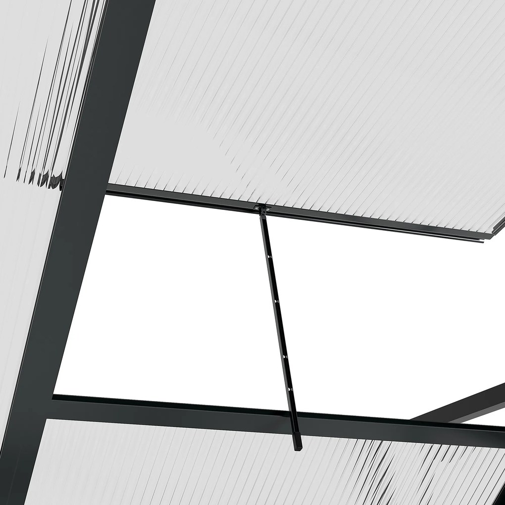 Outsunny Seră de grădină din policarbonat 190 x 132 x 201 cm rezistentă la UV 30+ fundație întărită jgheab gri | Aosom Romania