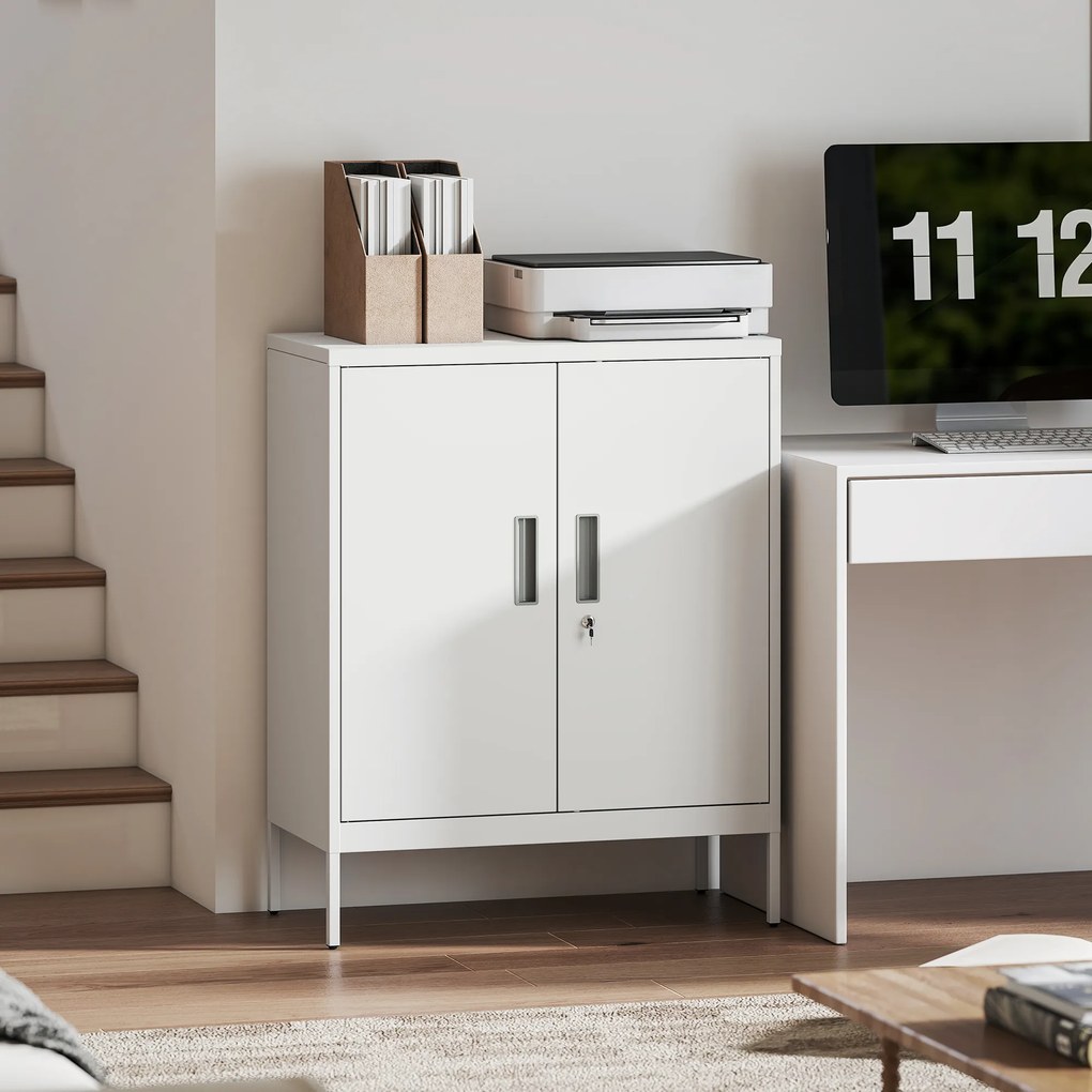 HOMCOM Dulap de Birou din Oțel cu 2 Rafturi Reglabile cu Sistem de Încuiere și 2 Chei, 80x40x100 cm, Alb | Aosom Romania