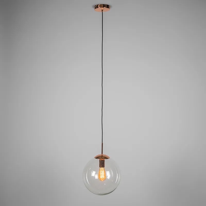 Lampă suspendată Art Deco din cupru cu sticlă transparentă 30 cm - Ball 30