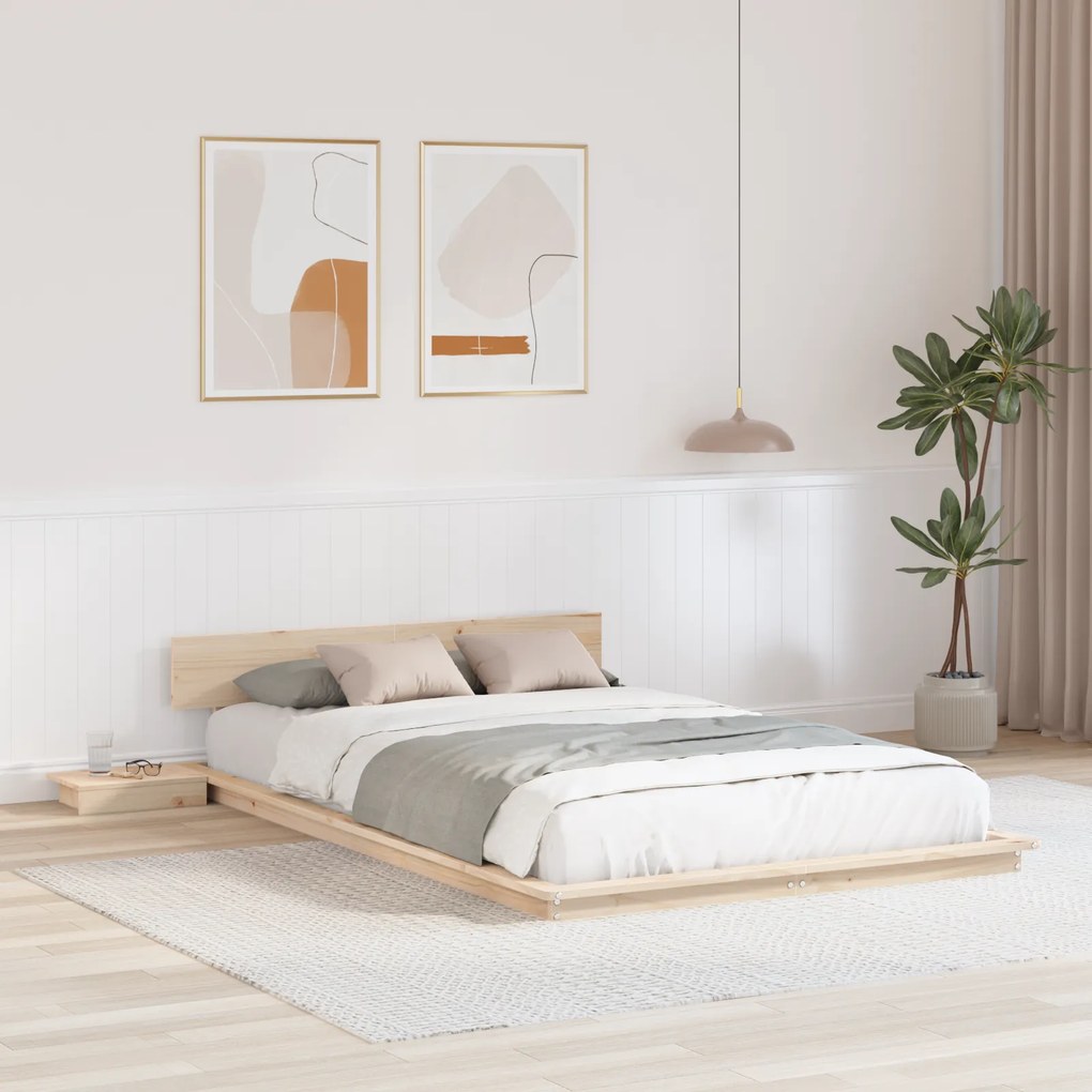 vidaXL Cadru Pat Platformă cu Mese de Noapte 120x200cm Lemn Masiv