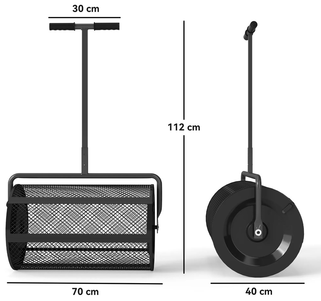 Outsunny Răspânditor Compost de 75L cu Mâner Reglabil în Formă de T din Metal Negru | Aosom Romania