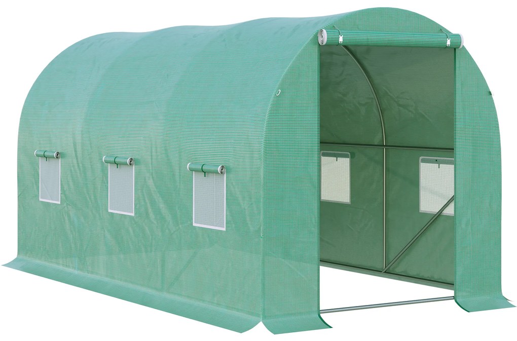 Outsunny Seră de Grădină Tunel 8 m² 4L x 2l x 1,9H m Oțel galvanizat renforțat diametru 2,4 cm + Polietilenă cu densitate ridicată ferestre ușă Verde | Aosom Romania