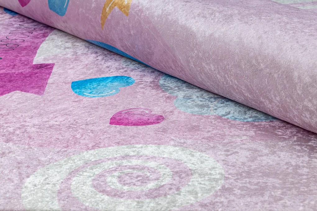 BAMBINO 2533 covor lavabil Inorog, curcubeu pentru copii anti-alunecare - roz