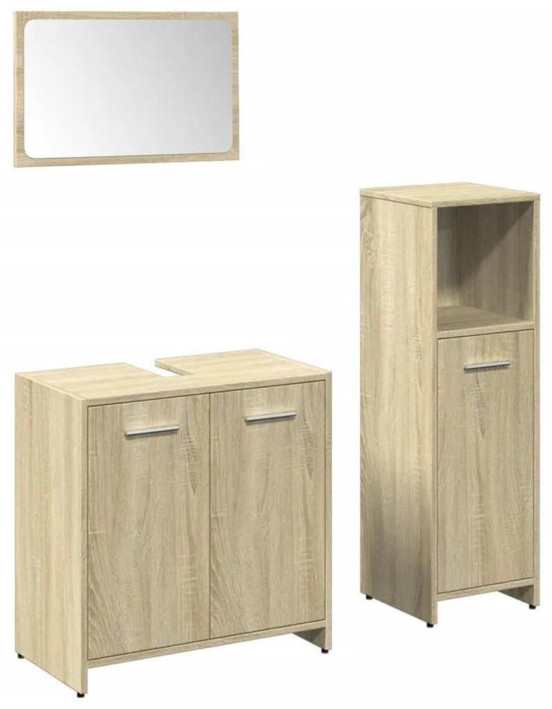 3324971 vidaXL Set mobilier de baie, 3 piese, stejar sonoma, lemn prelucrat