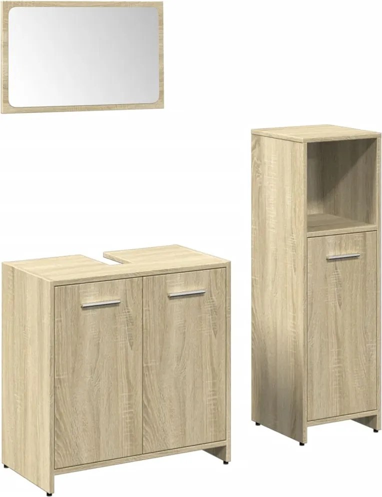 vidaXL Set mobilier de baie, 3 piese, stejar sonoma, lemn prelucrat