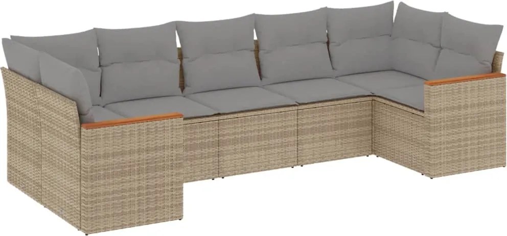 vidaXL Set canapele de grădină, 7 piese, cu perne, bej, poliratan