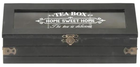 Cutie pentru ceai Home din lemn, negru, 24x9x9 cm