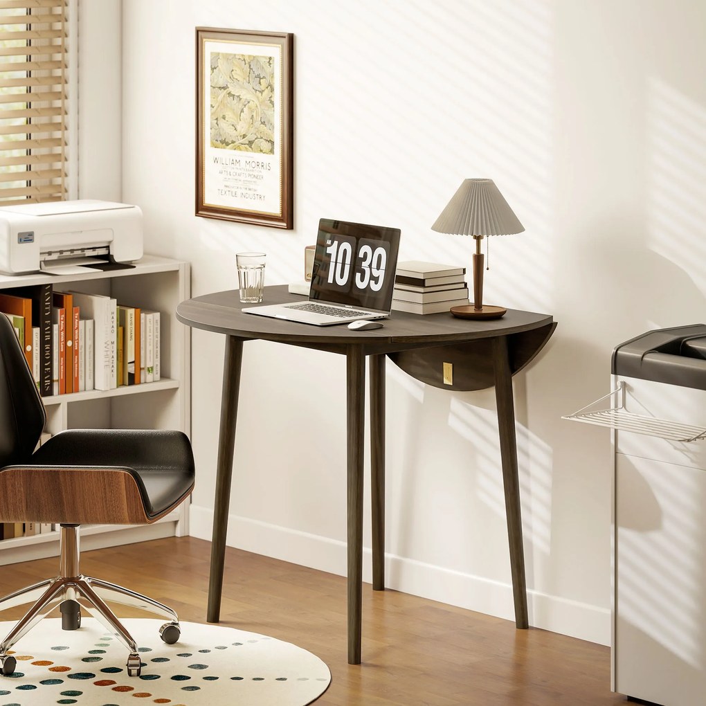 HOMCOM Masa de dining plianta 2 abatante, masa rotunda extensibila pentru 4 persoane, picioare din lemn Ø 89 x 73,5 cm, gri | Aosom Romania