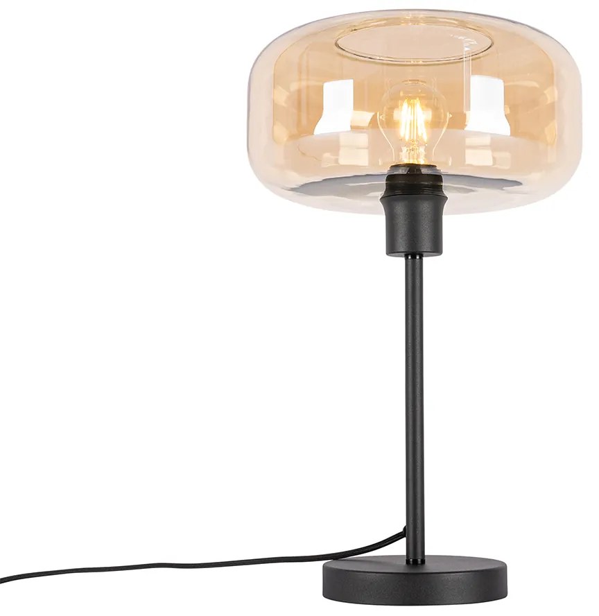 Lampa de masa art deco neagra cu sticla chihlimbar - Bizle