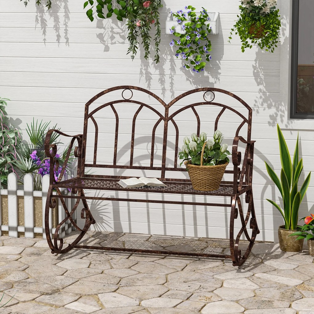 Banca metalica Balansor Outsunny cu 2 locuri, stil Vintage, Finisaj in Bronz | Aosom Romania