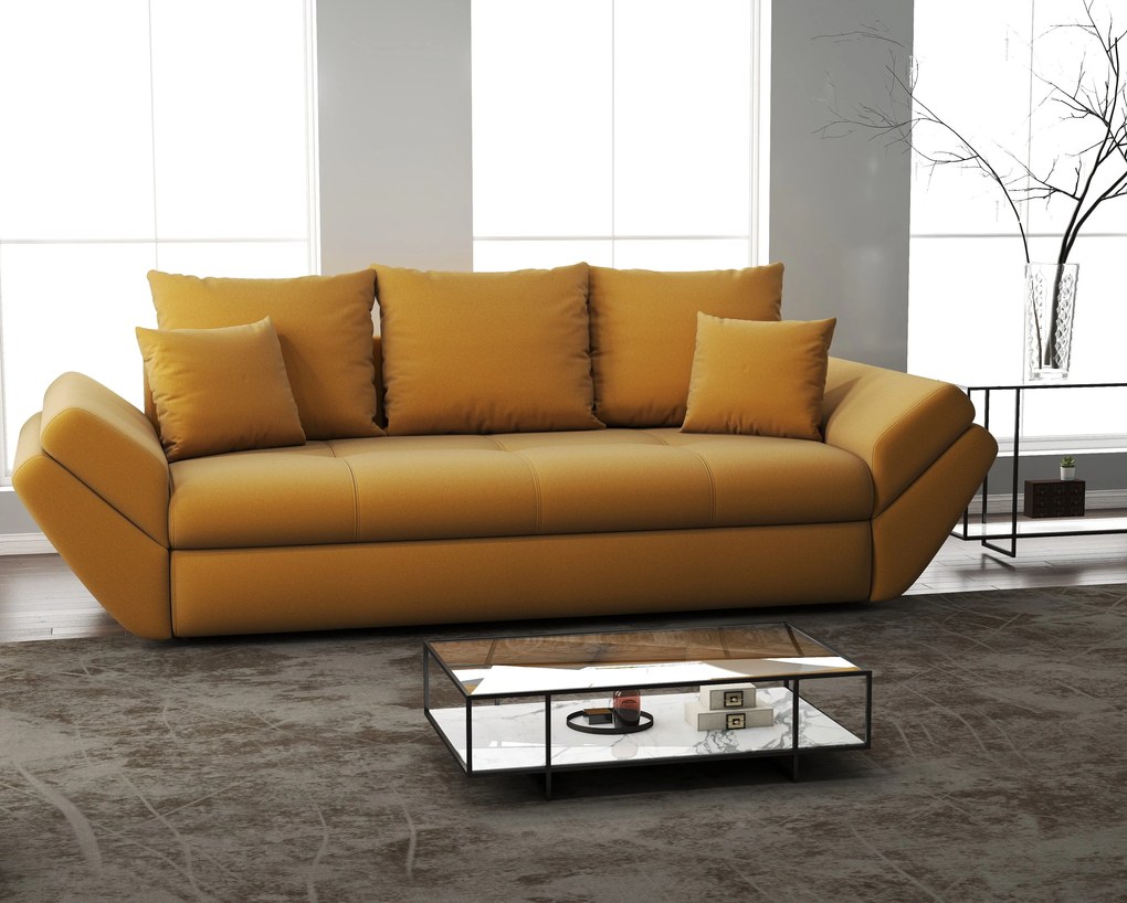 Canapea extensibilă dumonde cu ladă de depozitare si sezut confortabil din spuma high-density, Loana Royal Mustar 250x100 cm