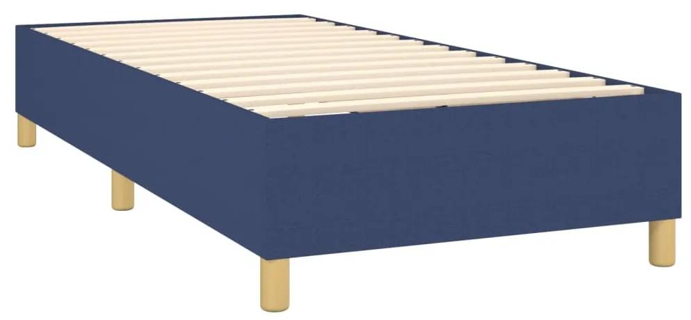 Pat box spring cu saltea, albastru, 90x190 cm, textil Albastru, 90 x 190 cm, Design cu nasturi