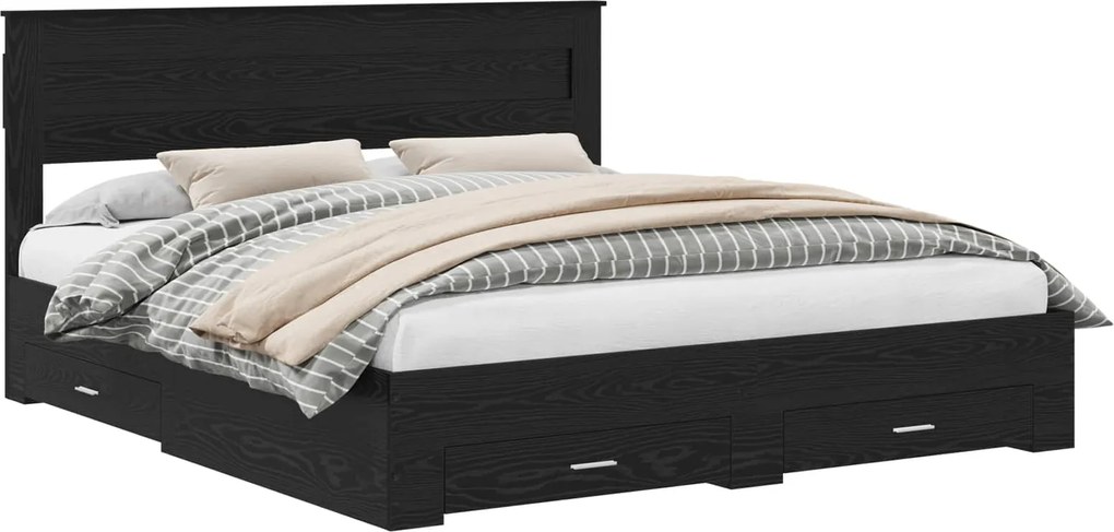 vidaXL Cadru de pat cu sertar Stejar Negru 180 x 200 cm Lemn compozit