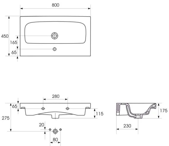 Lavoar încastrat Cersanit K116-013 MODUO 45x80 cm ceramică/alb lucios